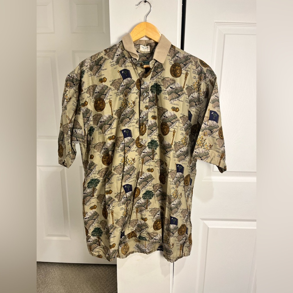 Michael Thomas Polo Shirt Mens L Brown Coastal Print Egyptian Nile Cotton USA